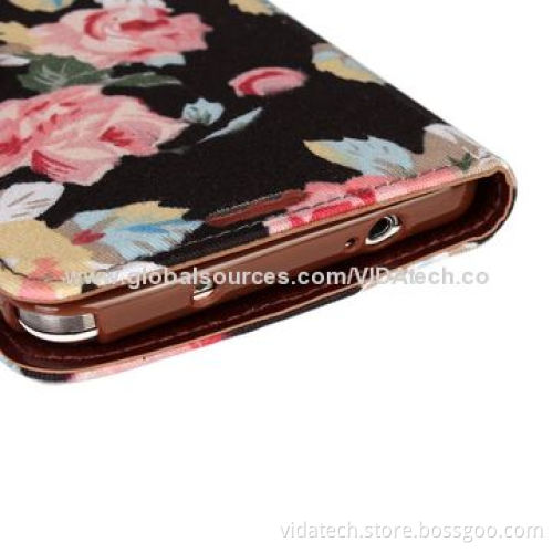 Flower Pattern Leather Case with Card Slot and Holder for Samsung Galaxy Note3